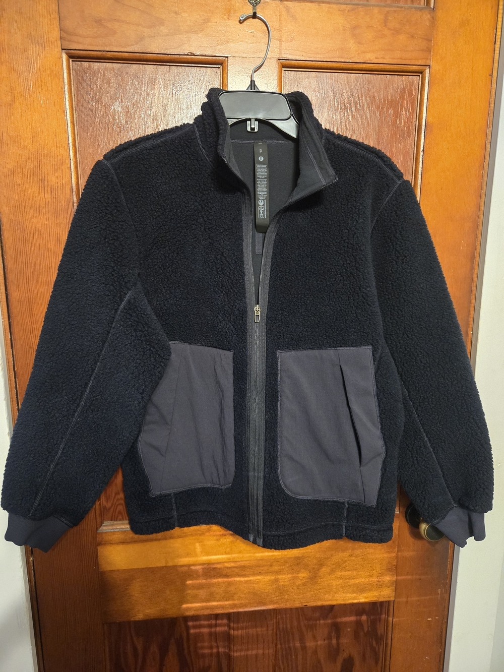 lululemon athletica Black Sherpa Jacket with Zip and Pocket Panels